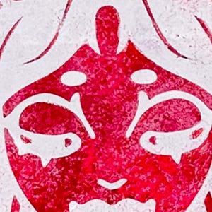 Japanese Oni Girl Original Painting, Red Demon Art, Mixed Media on Wood Panel, Small Wall Art Decor, One of a Kind