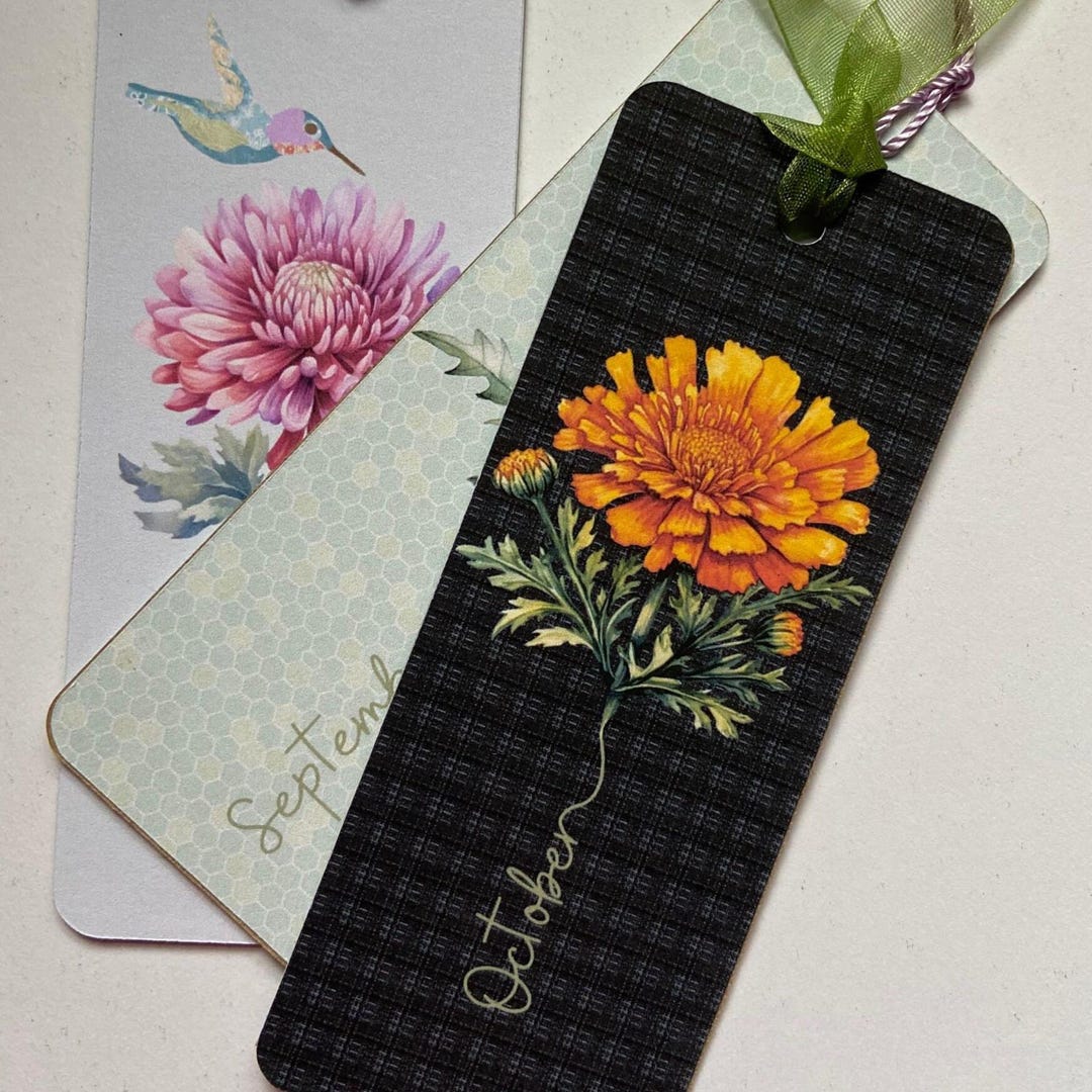 Marigold Bookmark: October Birth Flower Gift - Etsy