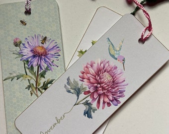 Chrysanthemum Flower Bookmark: November Birth Flower Gift