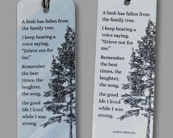 Memorial Bookmark: A Limb Has Fallen - Sympathy Gift