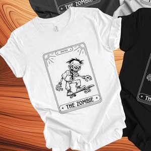 Unisex Skater Zombie Illustration Print T-Shirt - Available in Various Colors, Funny Zombie Halloween T-Shirt, Halloween Party Shirt,