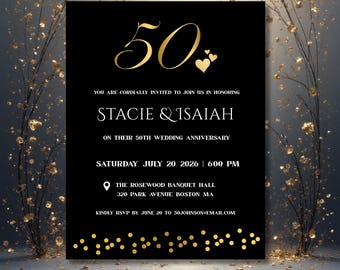 50th Wedding anniversary invitation | Anniversary invite | Editable template