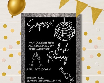 Editable 30th Birthday Invitation | Disco Theme (Digital invitation)