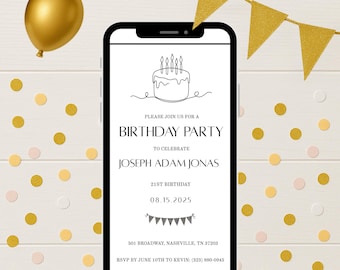 Redigerbar e-inbjudningsmall för 21-årsdag | Digital nedladdning