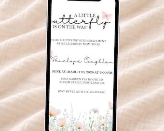 Butterfly baby shower invitation e-vite | Editable template | Digital download