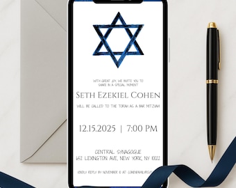 Bar mitzvah invitation e-vite | Bar mitzvah invite | Bar mitzvah party | Editable invitation