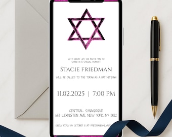 Invitación electrónica para Bat Mitzvá / Invitación para Bat Mitzvá / Fiesta de Bat Mitzvá / Invitación editable