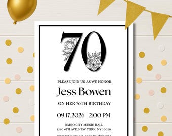 70th Birthday Invitation Template | Editable floral invite | Digital download