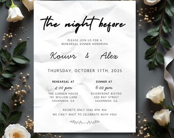 Rehearsal dinner invitation | Wedding rehearsal | The night before | Rehearsal invitation | Dinner invitation | Rehearsal invite