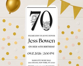 70th Birthday Video Invitation Template | Digital Download