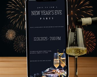 Invitación electrónica editable para la fiesta de Nochevieja (descarga digital)