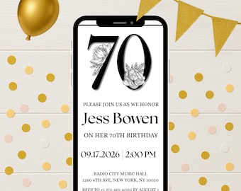 70th Birthday Invitation Template | Editable E-vite