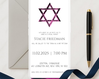 Invitación en vídeo para Bat Mitzvá / Invitación para Bat Mitzvá / Fiesta de Bat Mitzvá / Invitación editable