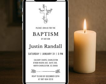 Baptism Invitation E-vite Template | Editable Christening Invite