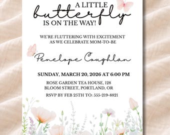 Butterfly baby shower invitation | Editable template | Digital download