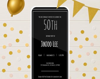 Invitación en vídeo para el 50 cumpleaños / Plantilla editable / Descarga digital