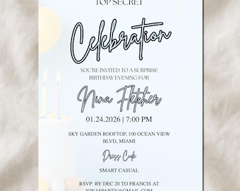 Surprise birthday invitation | Editable template | Digital download