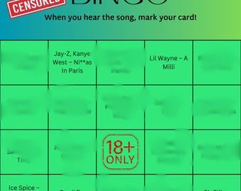 Trap Rap Music Bingo Cards, Tune Trivia Game, 25 cards, Playlist included!
