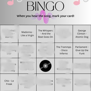 Funk Music Bingo, Tune Trivia Game, 25 cards, Playlist included! image 1