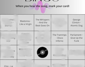 Funk Music Bingo, Tune Trivia Game, 25 cards, Playlist included!