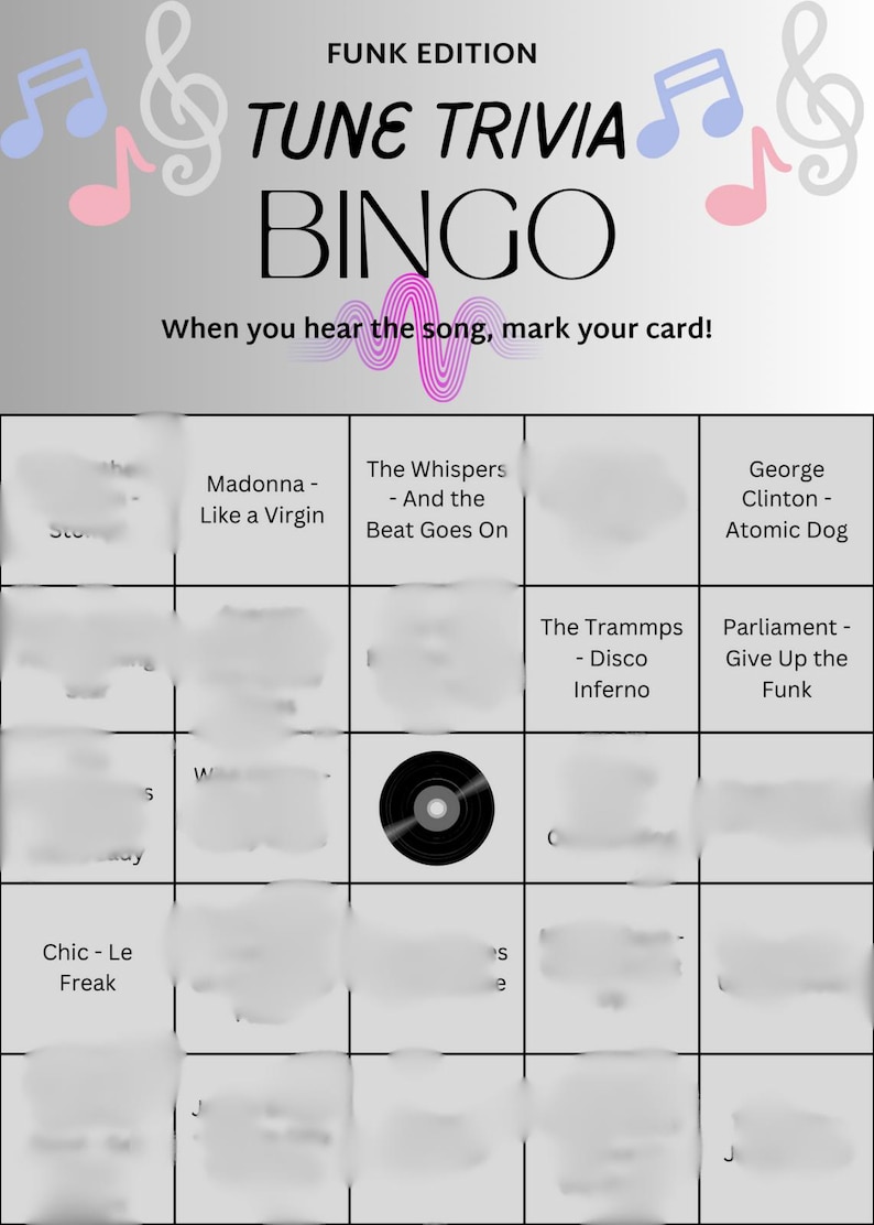 Funk Music Bingo, Tune Trivia Game, 25 cards, Playlist included! image 1
