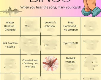 Contemporary Gospel Music Bingo, Tune Trivia Game, 25 cards, Playlist included!