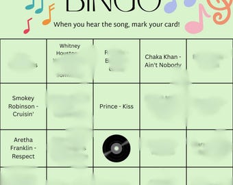 Classic R&B Music Bingo, Tune Trivia Game, 25 cards, Playlist included!