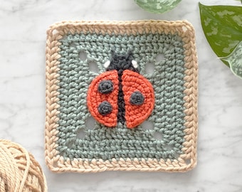 Ladybug Granny Square Crochet Pattern with Video: Garden Bug Animal Baby Blanket (Digital PDF)