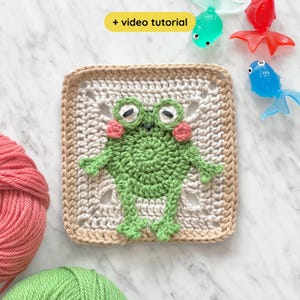 Frog Granny Square Crochet Pattern with Video: Woodland Animal Baby Blanket (Digital PDF)