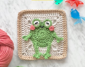 Frog Granny Square Crochet Pattern with Video: Woodland Animal Baby Blanket (Digital PDF)