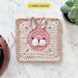 Rabbit Granny Square Crochet Pattern with Video: Bunny Pet Animal Baby Blanket (Digital PDF)