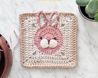 Rabbit Granny Square Crochet Pattern with Video: Bunny Pet Animal Baby Blanket (Digital PDF)