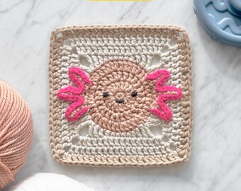 Axolotl Granny Square Crochet Pattern with Video Tutorial: Pet Animal Baby Blanket (Digital PDF)