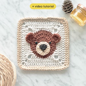 Haakpatroon Bear Grandma Square met videotutorial: babydeken bos en bos (digitale pdf)