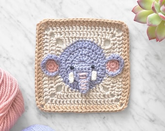 Elephant Granny Square Crochet Pattern: Jungle Safari Animal Baby Blanket (Digital PDF Pattern)