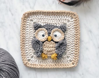 Owl Granny Square Crochet Pattern with Tutorial Video ⸱ Bird ⸱ Forest Animals ⸱ Blanket ⸱ Digital PDF Crochet Pattern