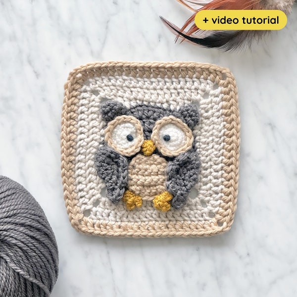 Owl Granny Square Crochet Pattern with Tutorial Video ⸱ Bird ⸱ Forest Animals ⸱ Blanket ⸱ Digital PDF Crochet Pattern