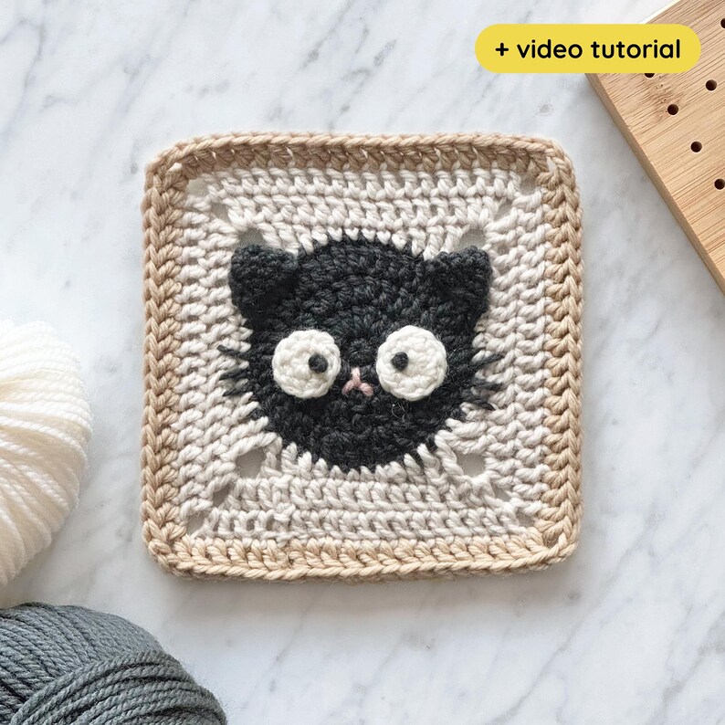 Cat Granny Square Crochet Pattern With Video Tutorial: Pet Animal Baby ...