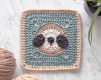 Sloth Granny Square Crochet Pattern: Rainforest Forest Animal Baby Blanket (Digital PDF Pattern)