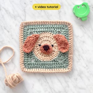 Patron carré au crochet pour grand-mère et chien avec vidéo : couverture pour chiot et animal de compagnie (PDF numérique)