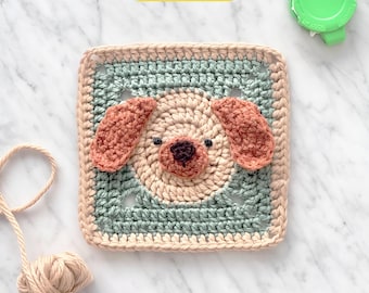 Dog Granny Square Crochet Pattern with Video: Puppy Pet Animal Baby Blanket (Digital PDF)