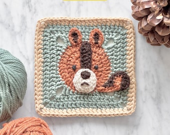 Squirrel Granny Square Crochet Pattern with Video: Woodland Animal Baby Blanket (Digital PDF)