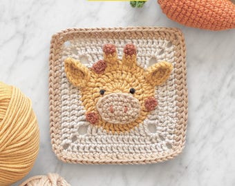 Giraffe Granny Square Crochet Pattern: Jungle Safari Animal Baby Blanket (Digital PDF Pattern)