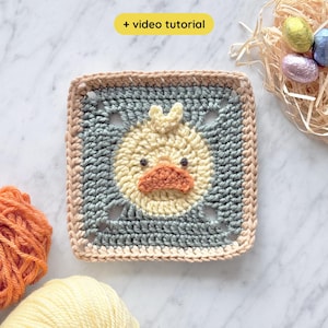 Duck Grandma Quadrat Häkelanleitung mit Video Anleitung: Bauernhof Tier Babydecke (Digital PDF)