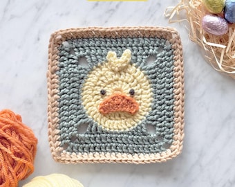 Duck Granny Square Crochet Pattern with Video Tutorial: Farm Animal Baby Blanket (Digital PDF)