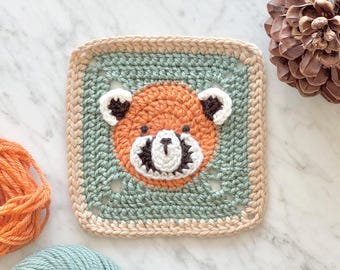 Red Panda Granny Square Crochet Pattern: Forest, Mountain Animal Baby Blanket (Digital PDF Pattern)