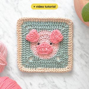 Schwein Oma Quadrat Häkelanleitung mit Video Anleitung: Bauernhof Tier Babydecke (Digital PDF)