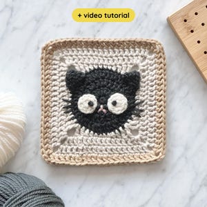 Katze Oma Quadrat Häkelanleitung mit Video Anleitung: Haustier Tier Babydecke (Digital PDF)