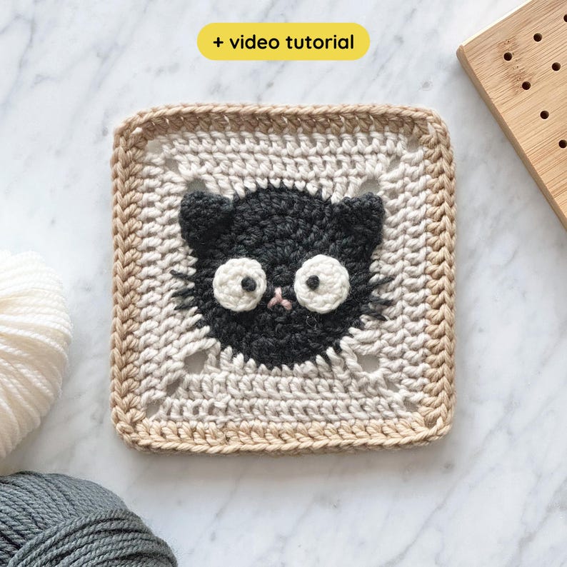 Cat Granny Square Crochet Pattern With Video Tutorial: Pet Animal Baby ...