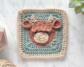 Cow Granny Square Crochet Pattern ⸱ Highland Cattle ⸱ Scottish Cow ⸱ Coo ⸱ Animal ⸱ Blanket ⸱ Digital PDF Crochet Pattern